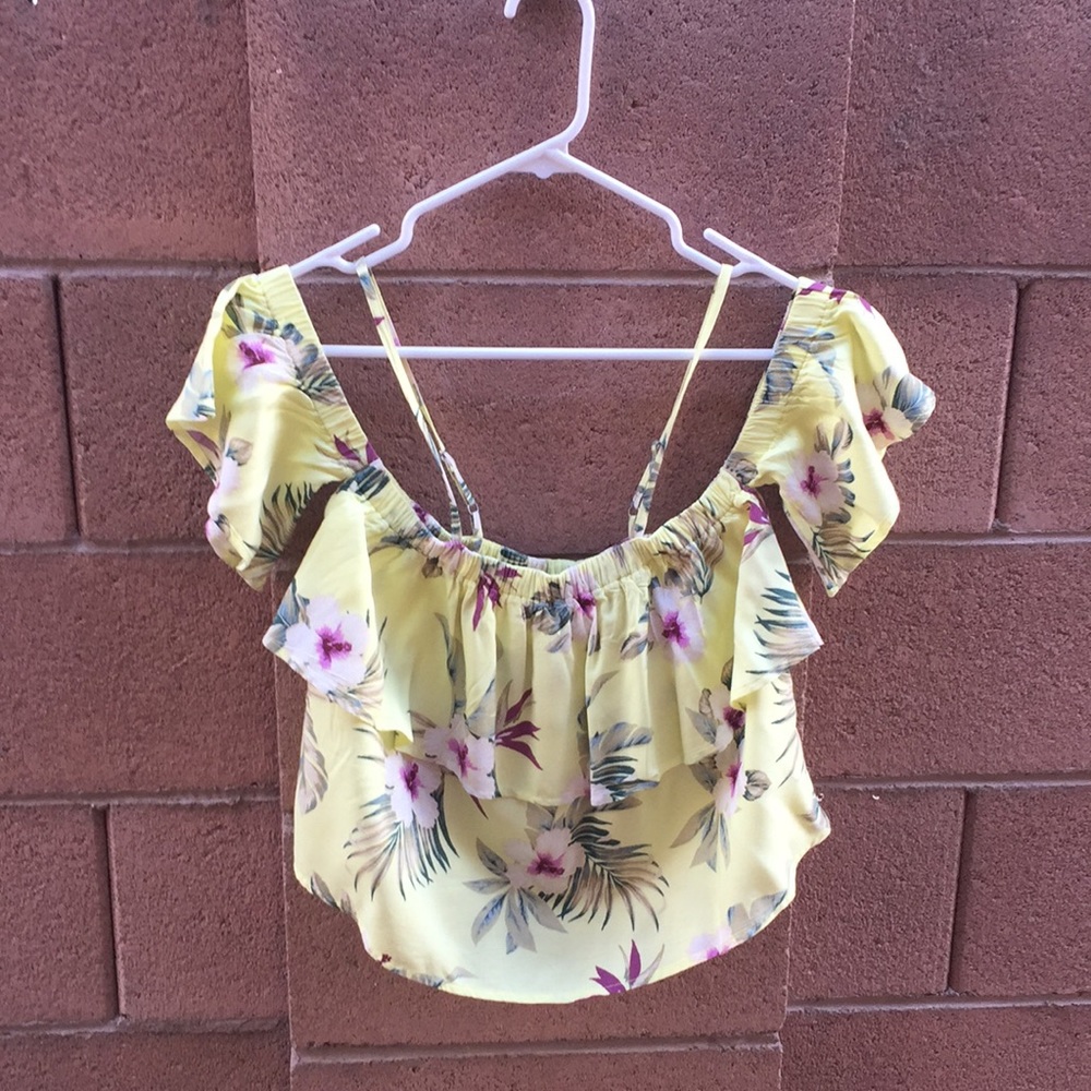 Hollister crop shoulder Hawaii print shirt small